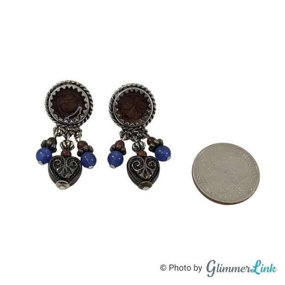 Vintage Oops A Daisy Brown Enamel Blue Beads Ornate Heart Tribal Southwestern St - Picture 5 of 10